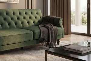 CANAPEA LIVING EXTENSIBILA MAISON, 220CM, DIN LEMN SI MATERIAL TEXTIL FOARTE FIN( CATIFEA), CULOARE VERDE, INVICTA INTERIOR - Img 10