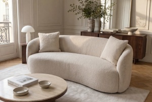 CANAPEA LIVING SEMIROTUNDA ELEMENTS, 180CM, 2 LOCURI, DIN LEMN SI MATERIAL BOUCLE, CULOARE BEJ, INVICTA INTERIOR - Img 2