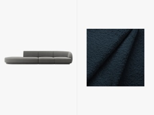 CANAPEA MILEY, CU 4 LOCURI, PE STANGA, ALBASTRU INCHIS, CU TAPITERIE DIN TEXTIL BOUCLE BALOO, MICADONI