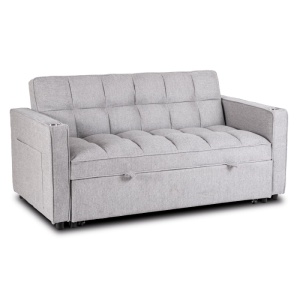 CANAPEA RABATABILA, ARTIM MEBLE, REALIZAT DIN MATERIAL TEXTIL GRI DESCHIS SI METAL, STIL MODERN
