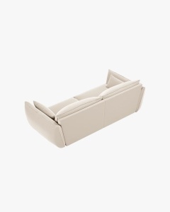 CANAPEA SPATIOASA SI CONFORTABILA KAELLE, CU 3 LOCURI, BEJ DESCHIS, 208 CM, CU TAPITERIE DIN TEXTIL CATIFEA BLUVEL, MICADONI - Img 3