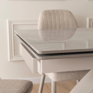 CEL MAI MIC PRET!!!MASA EXTENSIBILA 160-240CM, ARTIM MEBLE, REALIZATA DIN METAL SI CERAMICA, CULOARE MARMURA GRI/CREM, STIL MODERN - Img 5