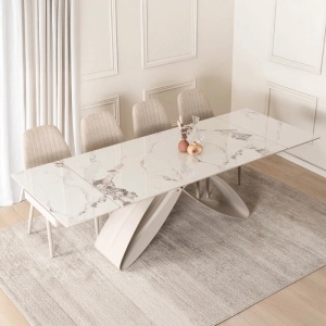 CEL MAI MIC PRET!!!MASA EXTENSIBILA 160-240CM, ARTIM MEBLE, REALIZATA DIN METAL SI CERAMICA, CULOARE MARMURA ALBA/CREM, STIL MODERN - Img 3