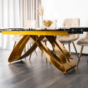 CEL MAI MIC PRET!!!MASA EXTENSIBILA 160-240CM, ARTIM MEBLE, REALIZATA DIN METAL SI CERAMICA, CULOARE MARMURA NEAGRA/AURIU, STIL MODERN - Img 6