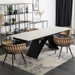 CEL MAI MIC PRET!!!MASA EXTENSIBILA 160-240CM, ARTIM MEBLE, REALIZATA DIN METAL SI CERAMICA, CULOARE MARMURA ALBA/NEGRU, STIL MODERN - Img 4