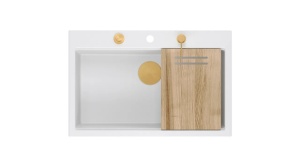CHIUVETA BUCATARIE REA MARC 110 WORKSTATION, ALB/AURIU, DIN GRANIT, CALITATE SUPERIOARA - Img 2