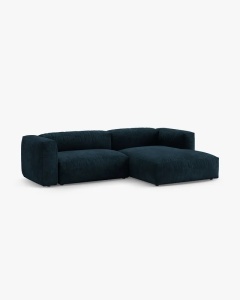 COLTAR CU 2 LOCURI, MARTINA, PE DREAPTA, 280 CM, ALBASTRU INCHIS, TAPITAT CU TAPITERIE DIN TEXTIL CATIFEA VOGUE, MICADONI - Img 2