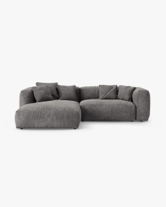 COLTAR CU 2 LOCURI, MARTINA, PE STANGA, 280 CM, GRI, TAPITAT CU TAPITERIE DIN TEXTIL CATIFEA VOGUE, MICADONI