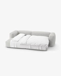 COLTAR CU 2 LOCURI, MARTINA, PE STANGA, 280 CM, MELANJ GRI BEJ, TAPITAT CU TAPITERIE DIN TEXTIL BOUCLE MONET, MICADONI - Img 4
