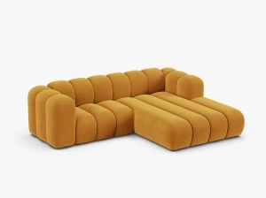COLTAR CU 3 LOCURI LUPIN 230, PE DREAPTA, GALBEN, CU TAPITERIE DIN CATIFEA VENUS, MICADONI - Img 2