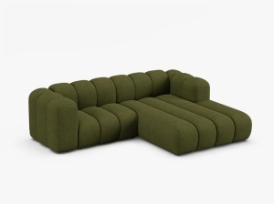 COLTAR CU 3 LOCURI LUPIN 230, PE DREAPTA, VERDE MASLINIU INCHIS, CU TAPITERIE DIN TEXTIL BOUCLE BALOO, MICADONI - Img 2