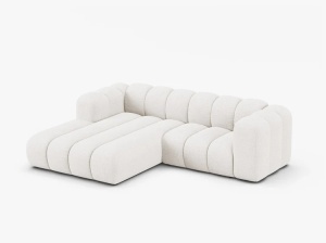 COLTAR CU 3 LOCURI LUPIN 230, PE STANGA, ALB, CU TAPITERIE DIN TEXTIL BOUCLE BALOO, MICADONI - Img 2