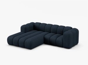 COLTAR CU 3 LOCURI LUPIN 230, PE STANGA, ALBASTRU INCHIS, CU TAPITERIE DIN TEXTIL BOUCLE BALOO, MICADONI - Img 2