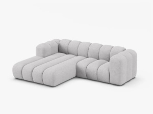 COLTAR CU 3 LOCURI LUPIN 230, PE STANGA, GRI DESCHIS, CU TAPITERIE DIN TEXTIL BOUCLE BALOO, MICADONI - Img 2