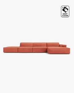 COLTAR CU 5 LOCURI JODIE, PE DREAPTA, 341X162 CM, CORAI, TAPITAT CU TAPITERIE DIN TEXTIL CATIFEA VENUS, MICADONI