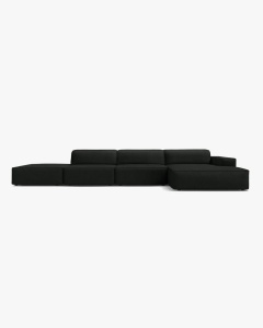 COLTAR CU 5 LOCURI JODIE, PE DREAPTA, 341X162 CM, NEGRU, TAPITAT CU TAPITERIE DIN TEXTIL BOUCLE BALOO, MICADONI