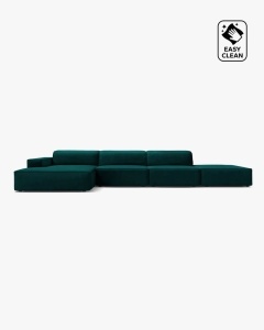 COLTAR CU 5 LOCURI JODIE, PE STANGA, 341X162 CM, PETROL INTENS, TAPITAT CU TAPITERIE DIN TEXTIL CATIFEA VENUS, MICADONI