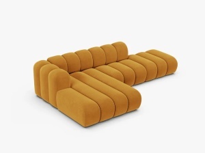 COLTAR CU 5 LOCURI LUPIN 294, PE STANGA, GALBEN, CU TAPITERIE DIN CATIFEA VENUS, MICADONI - Img 3