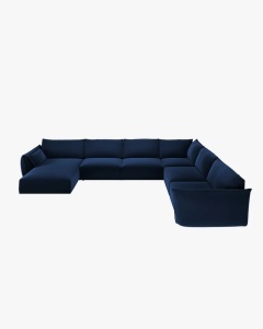 COLTAR CU 8 LOCURI, KAELLE, PE DREAPTA, 384 CM, ALBASTRU ROYAL, TAPITAT CU TAPITERIE DIN TEXTIL CATIFEA BLUVEL, MICADONI