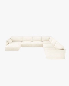 COLTAR CU 8 LOCURI, KAELLE, PE DREAPTA, 384 CM, BEJ DESCHIS, TAPITAT CU TAPITERIE DIN TEXTIL CHENIILE OVER THE HORIZON, MICADONI