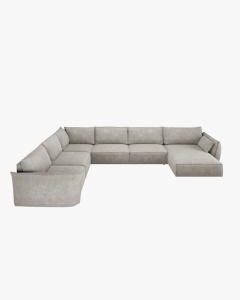 COLTAR CU 8 LOCURI, KAELLE, PE STANGA, 384 CM, GRI DESCHIS, TAPITAT CU TAPITERIE DIN TEXTIL CHENIILE OVER THE HORIZON, MICADONI