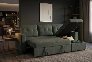 COLTAR CU SPATIU DE DEPOZITARE, APARTMENT 205CM, 3 LOCURI, REALIZAT DIN MATERIAL CATIFEA RAIAT, DE CULOARE VERDE, ARTIM GROUP - Img 11