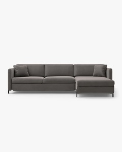 COLTAR EXTENSIBIL GLORIA, GRI, PE DREAPTA, 266 CM, TAPITAT CU TAPITERIE DIN TEXTIL CATIFEA SALVADOR, MICADONI