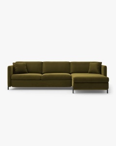 COLTAR EXTENSIBIL GLORIA, VERDE, PE DREAPTA, 266 CM, TAPITAT CU TAPITERIE DIN TEXTIL CATIFEA SALVADOR, MICADONI