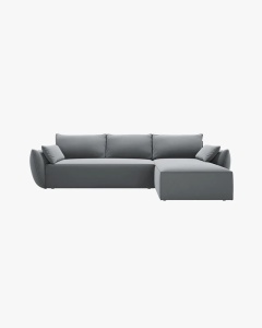 COLTAR EXTENSIBIL KAELLE, 252 CM, PE DREAPTA, GRI, CU TAPITERIE DIN TEXTIL CATIFEA BLUVEL, MICADONI