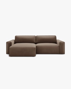 COLTAR EXTENSIBIL VICTOR, PE STANGA, CIOCOLATIU, 246X148 CM, TAPITAT CU TAPITERIE DIN TEXTIL CATIFEA PARIS, MICADONI