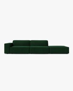 COLTAR JODIE, 262X99 CM, PE DREAPTA, CU 3 LOCURI, VERDE SMARALD, TAPITAT CU TAPITERIE DIN TEXTIL CATIFEA BLUVEL, MICADONI