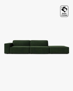 COLTAR JODIE, 262X99 CM, PE DREAPTA, CU 3 LOCURI, VERDE SMARALD, TAPITAT CU TAPITERIE DIN TEXTIL CATIFEA VENUS, MICADONI