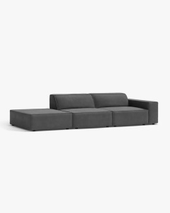 COLTAR JODIE, 262X99 CM, PE STANGA, CU 3 LOCURI, GRI, TAPITAT CU TAPITERIE DIN TEXTIL CATIFEA VENUS, MICADONI - Img 2