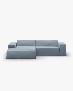 COLTAR JODIE PE STANGA, 224X162 CM, ALBASTRU PAL, TAPITAT CU TAPITERIE DIN TEXTIL STRUCTURAT LINS, MICADONI - Img 1
