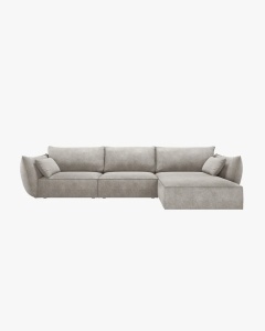 COLTAR KAELLE, 308 CM, CU 4 LOCURI, PE DREAPTA, GRI DESCHIS, CU TAPITERIE DIN TEXTIL CHENILLE OVER THE HORIZON, MICADONI