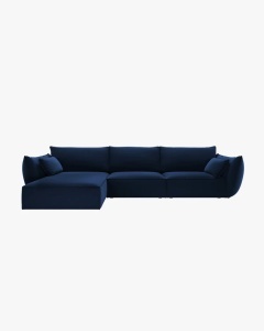 COLTAR KAELLE, 308 CM, CU 4 LOCURI, PE STANGA, ABASTRU ROYAL, CU TAPITERIE DIN TEXTIL CATIFEA BLUVEL, MICADONI