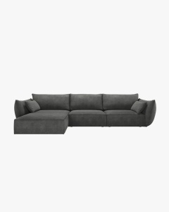COLTAR KAELLE, 308 CM, CU 4 LOCURI, PE STANGA, GRI INCHIS, CU TAPITERIE DIN TEXTIL CHENILLE OVER THE HORIZON, MICADONI