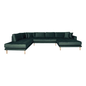 COLTAR LIDO IN FORMA DE U, CU 4 PERINI 370CM, DIN LEMN SI TEXTIL CATIFEA, CULOARE VERDE, HOUSE NORDIC