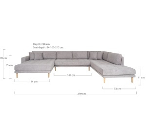 COLTAR LIDO IN FORMA DE U, CU 4 PERINI 370CM, DIN LEMN SI TEXTIL, CULOARE GRI DESCHIS, HOUSE NORDIC - Img 3