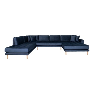COLTAR LIDO IN FORMA DE U, CU 4 PERINI 370CM, DIN LEMN SI TEXTIL, CULOARE ALBASTRU, HOUSE NORDIC