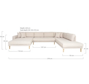 COLTAR LIDO IN FORMA DE U, CU 4 PERINI 370CM, DIN LEMN SI TEXTIL, CULOARE BEJ, HOUSE NORDIC - Img 3