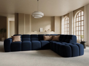 COLTAR LISA, DREAPTA, 5 LOCURI, 293 CM, ALBASTRU ROYAL, TAPITERIE DIN CATIFEA, DESIGN DEOSEBIT