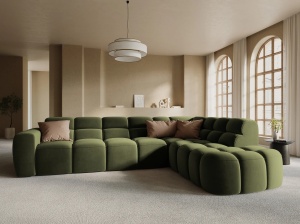 COLTAR LISA, DREAPTA, 5 LOCURI, 293 CM, VERDE OLIVE, TAPITERIE DIN CATIFEA, DESIGN DEOSEBIT