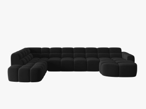 COLTAR LISA, STANGA, 7 LOCURI, 387 CM, NEGRU, TAPITERIE DIN CATIFEA, DESIGN DEOSEBIT - Img 2