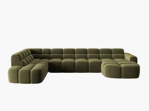 COLTAR LISA, STANGA, 7 LOCURI, 387 CM, VERDE OLIVE, TAPITERIE DIN CATIFEA, DESIGN DEOSEBIT - Img 2