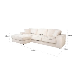 COLTAR LUND CU 2,5 LOCURI + SEZLONG EXTENSIBIL PE STANGA, NIAGARA 902 BEJ CHENILLE, SANTOS-2.5AR+LCH95L.E429, CONFECTIONAT DIN LEMN, METAL SI 100% POLIESTER, RICHMOND INTERIOR - Img 2