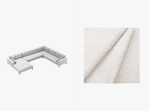 COLTAR MAMAIA, CU 7 LOCURI, PE DREAPTA, ALB, CU TAPITERIE DIN TEXTIL BOUCLE BALOO, MICADONI