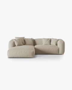 COLTAR MARTINA, BEJ DESCHIS, 244 CM, STANGA, CU TAPITERIE DIN TEXTIL STRUCTURAT BOSTON, MICADONI