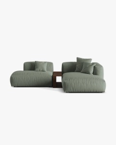 COLTAR MARTINA, PE DREAPTA, 285 CM, VERDE MUSCHI, TAPITAT CU TAPITERIE DIN TEXTIL STRUCTURAT BOSTON, MICADONI - Img 1