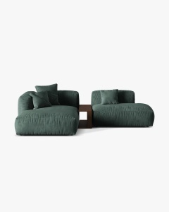 COLTAR MARTINA, PE STANGA, 285 CM, VERDE MUSCHI, TAPITAT CU TAPITERIE DIN TEXTIL CATIFEA VOGUE, MICADONI